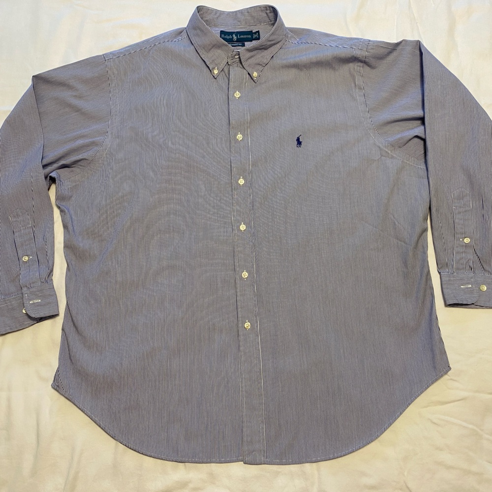 Ralph Lauren Classic Fit blue pinstripe long sleeve button up shirt size 18